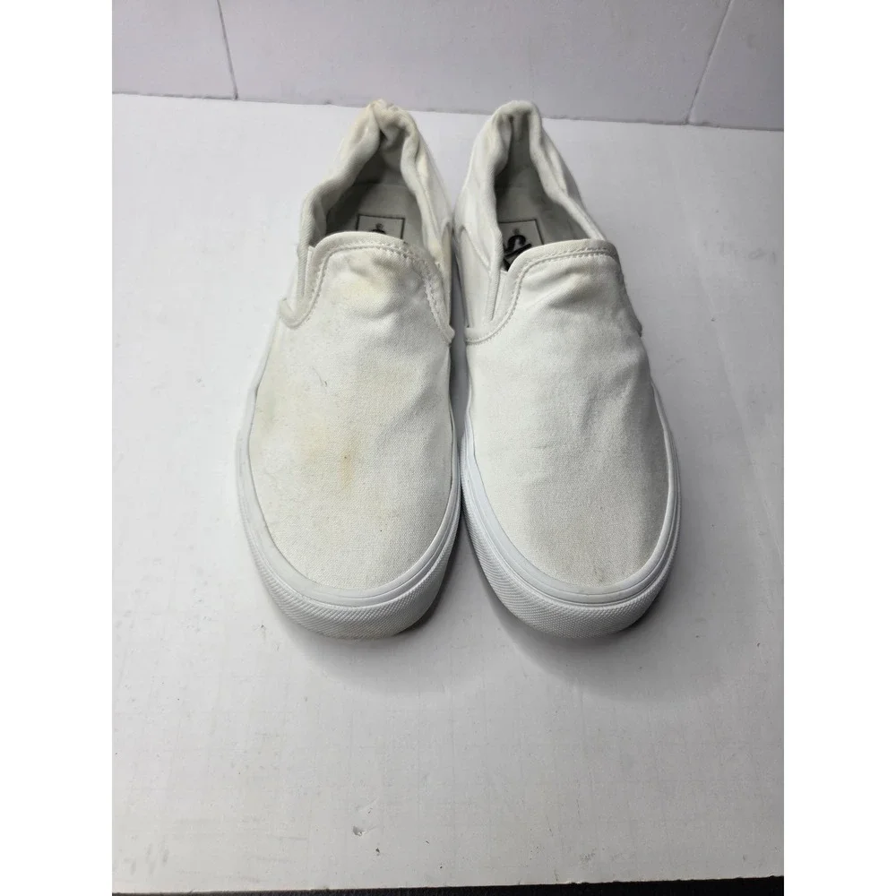 Vans Classic‎ Slip-On White Canvas Low Top Skate Shoes Mens 7.5 Womens 9
